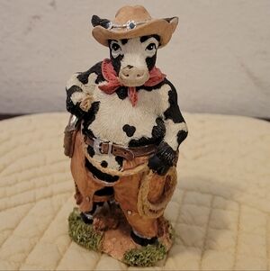 GANZ Cowboy Cow Figurine - Black, White, and Tan